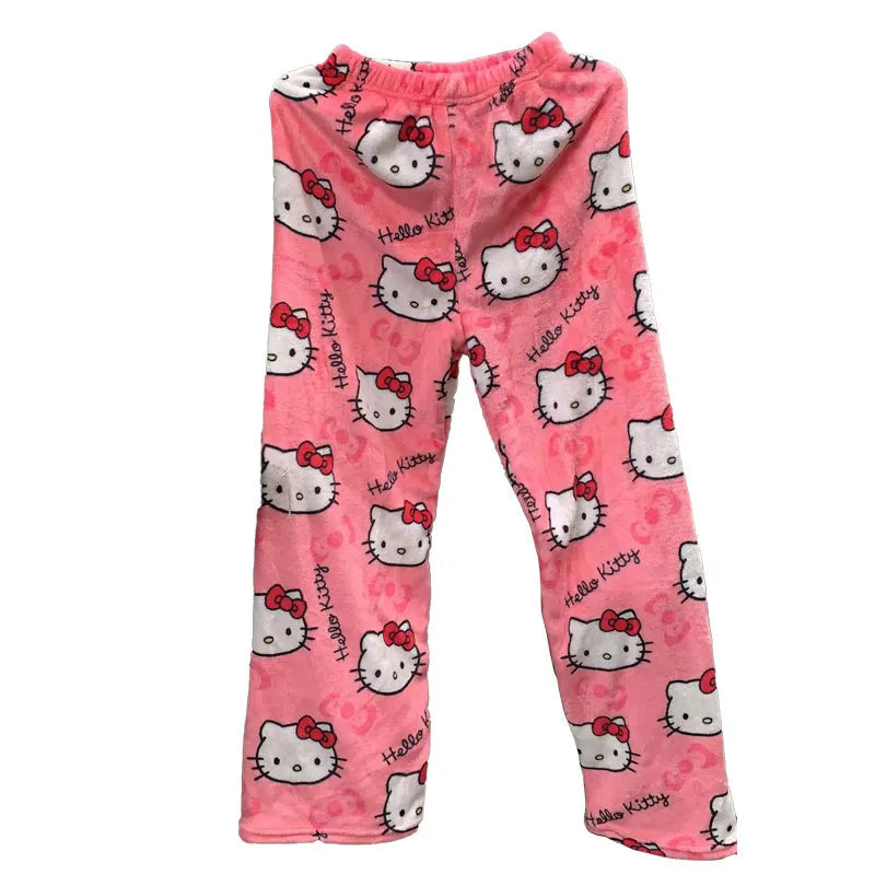 Kawaii Hello Kitty Pajama Pants Sanrio Anime Y2k Cartoon Coral Fleece Soft  Trousers Women Home Trousers Christmas Festival Gifts - AliExpress